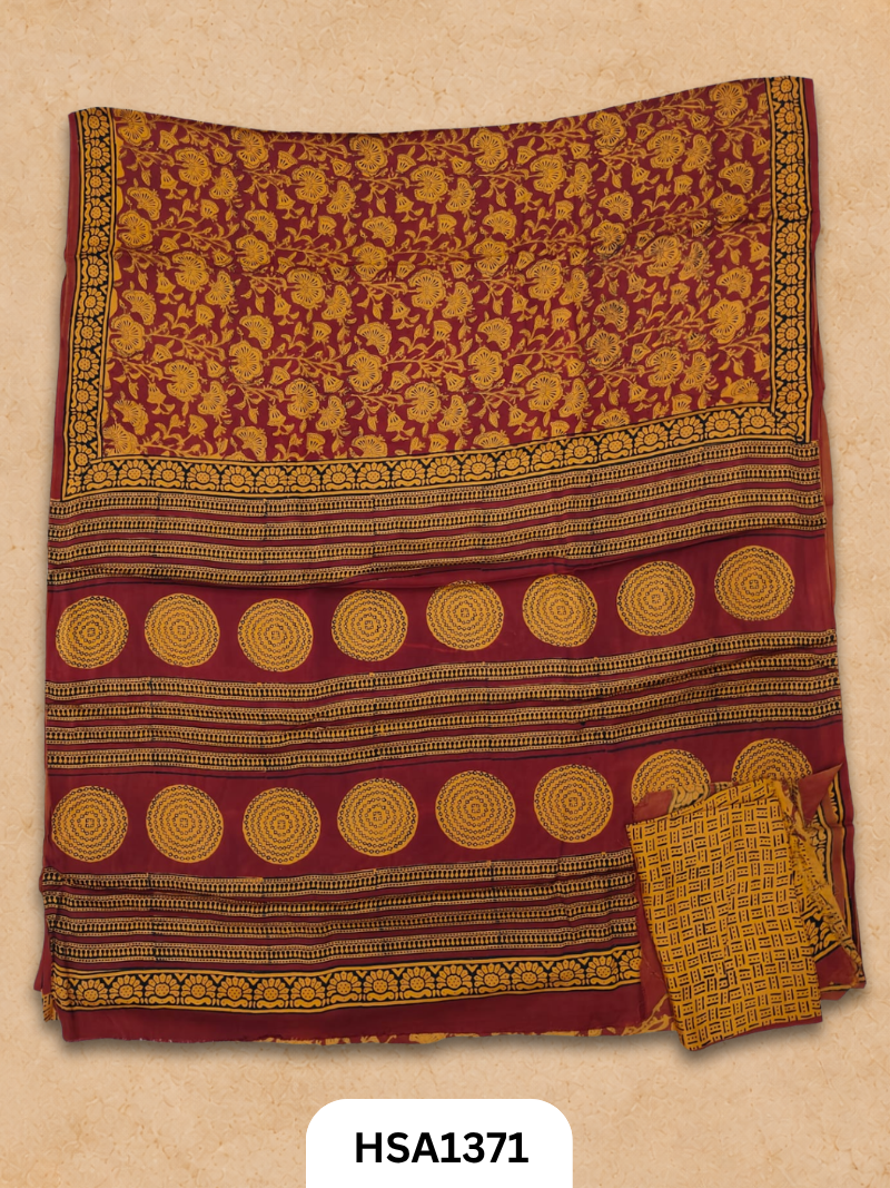 Modal Silk With Bagru Barg Print Sarees With Blouse