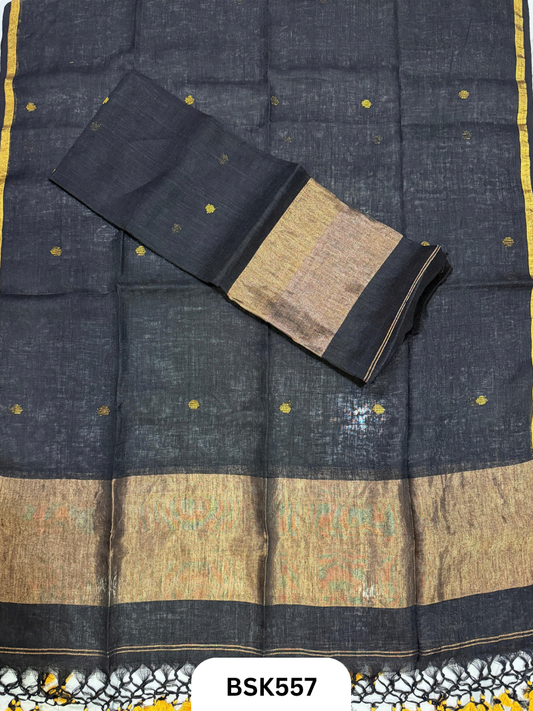 Handloom Pure Linen Pulka With Tissue Pallu Salwar Suit