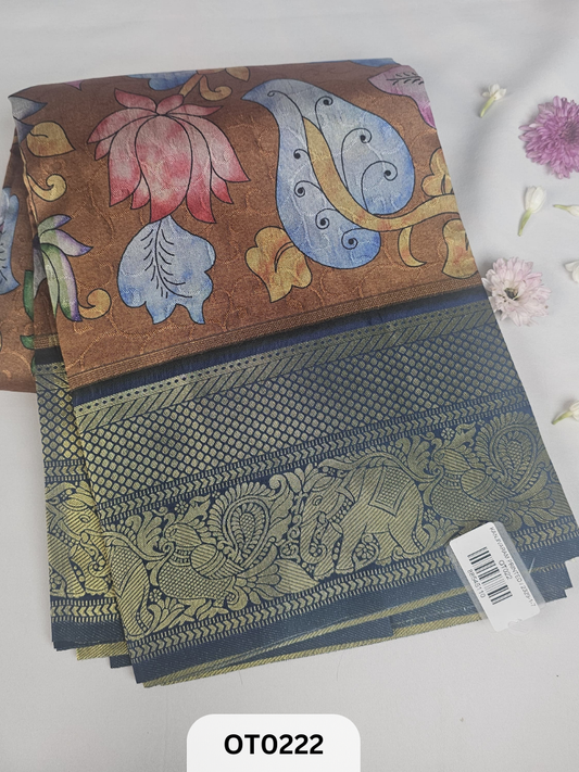 Semi Kanchi Border  Dupion embossed with Digital print