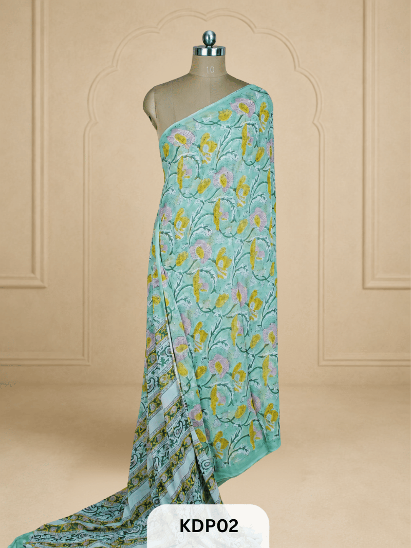 DOUBLE DIAMOND CHIFFON HANDBLOCK PRINT SAREE