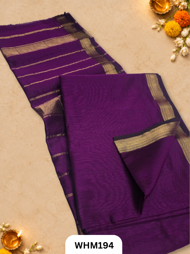 Pure Maheshwari Handloom Zari Border Plain Saree