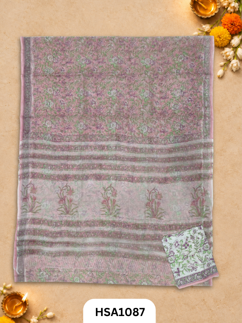 Hand Block Printed Traditional Designs & Multi Colour Combinations Kota Doria Sarees