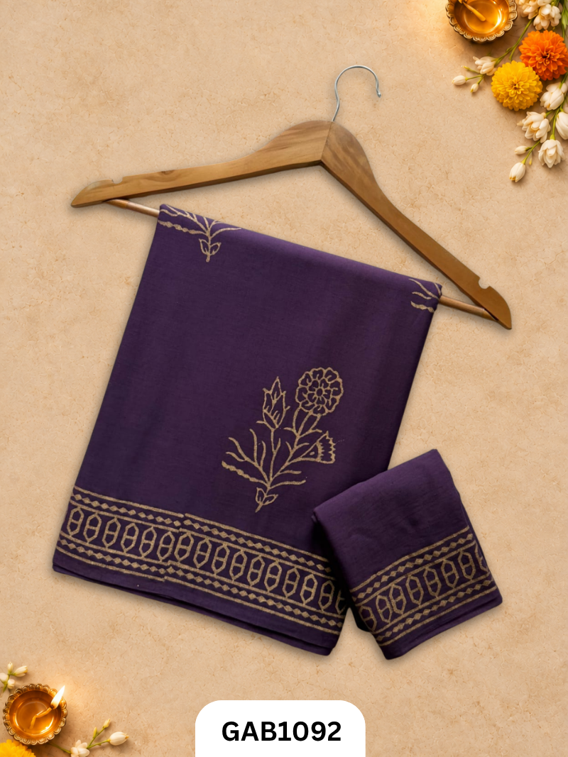 Bagru Handblock Print Mulmul Cotton Saree With Blouse