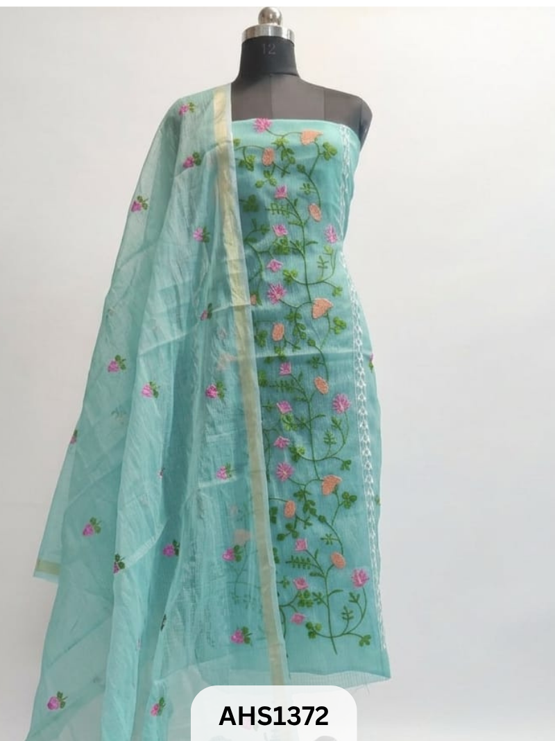 Exclusive Kota Doria Embroidery Work - Top & Dupatta 2.5 Mtr
