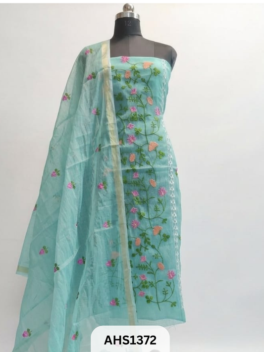 Exclusive Kota Doria Embroidery Work - Top & Dupatta 2.5 Mtr
