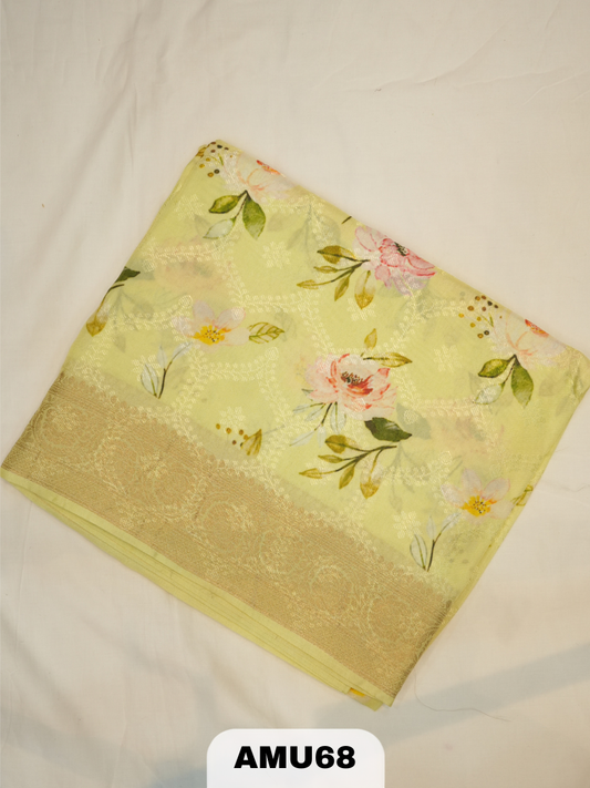 PREMIUM BANARAS ORGANZA DIGITAL KALAMKARI PRINT SAREE
