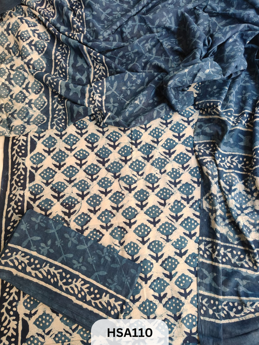 COTTON INDIGO DABU HAND BLOCK PRINT | 3 PCS SET