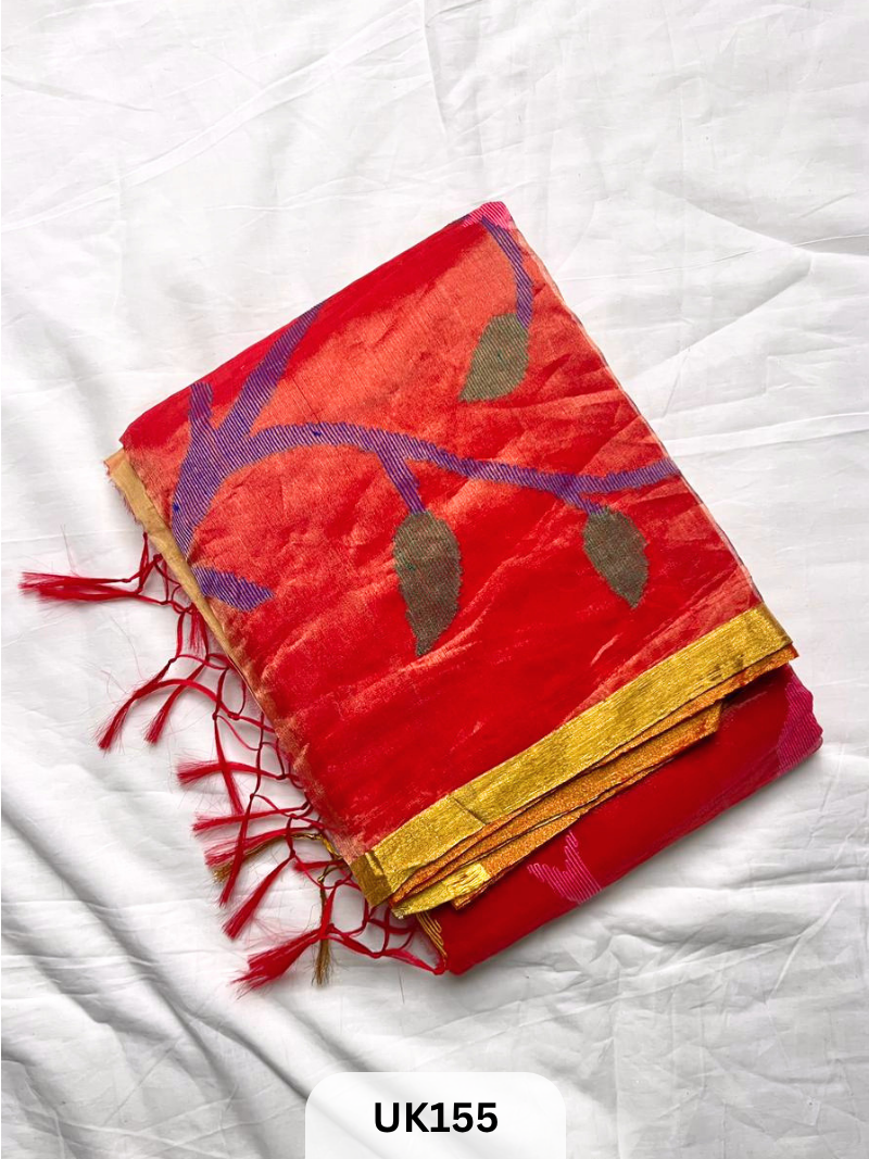 PURE CHANDERI WITH MUSLIN  FUSION SAREE