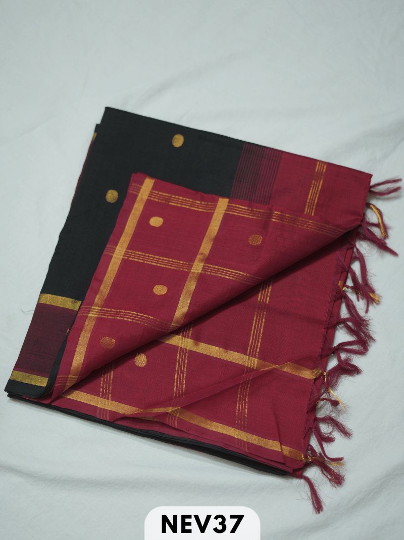 PURE HANDLOOM SILK COTTON SAREE WITH COIN BUTTA AND DOUBLE BORDER