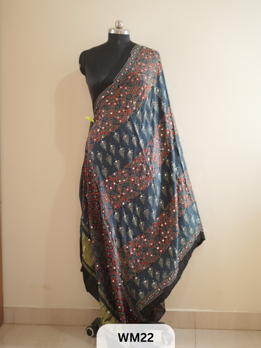 MODAL SILK WITH GLUED MIRROR LAGDI PATTA DUPPATTA