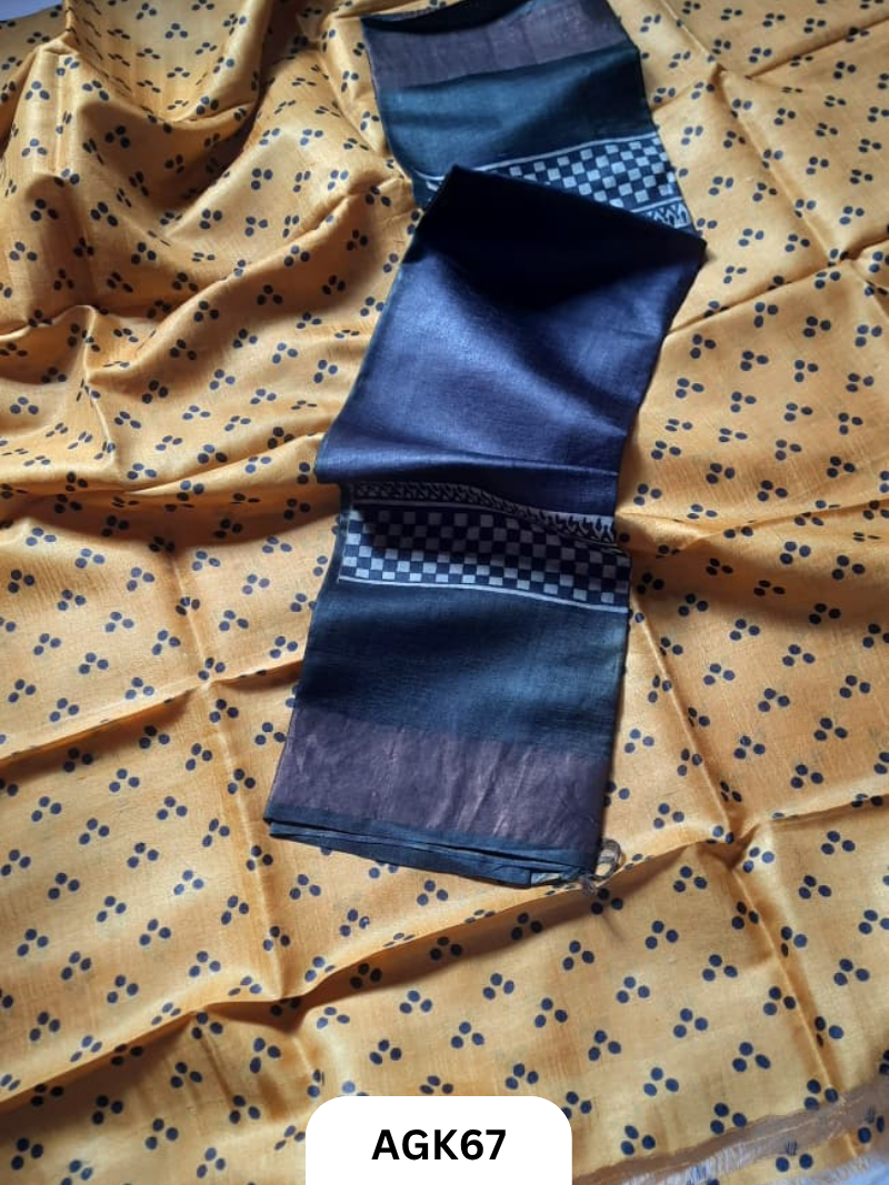 Silk Mark Certified Tussar Salwar Set with Hand Block Print