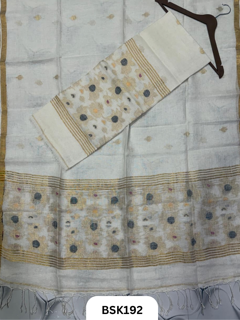 Premium Pure Handloom Linen Silk Salwar Floral Design  Top 2.7 mtr  | Duppata 2.5 mtr
