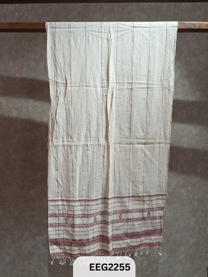 HANDWEAVED KALA COTTON STOLE WITH TESSLES-2.2MTR*20INCH