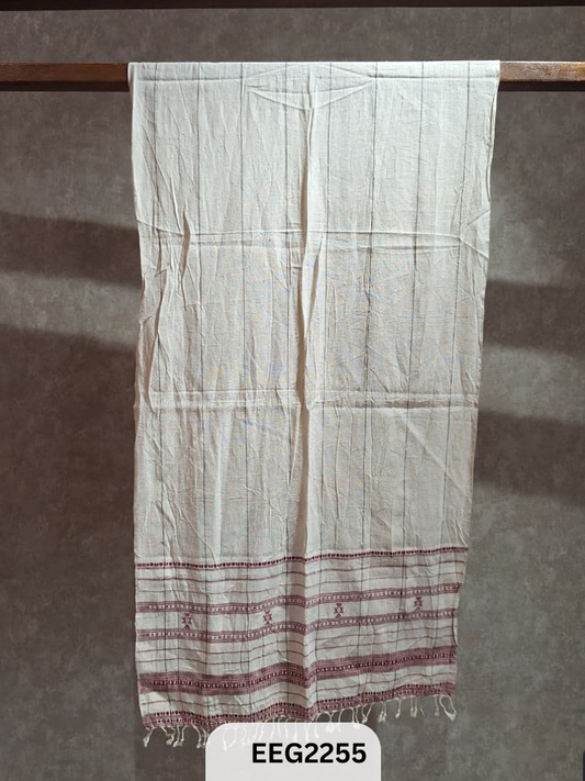 HANDWEAVED KALA COTTON STOLE WITH TESSLES-2.2MTR*20INCH