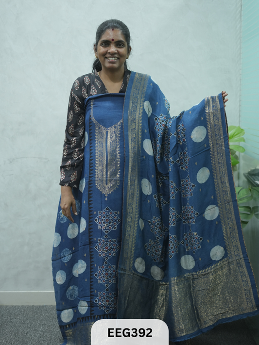 AJRAKH DOLA SILK 2 PCS-UNSTITCHED ( TOP 3.5MTR AND DUPPATA 2.25MTR ) - IMMEDIEATE DISPATCH