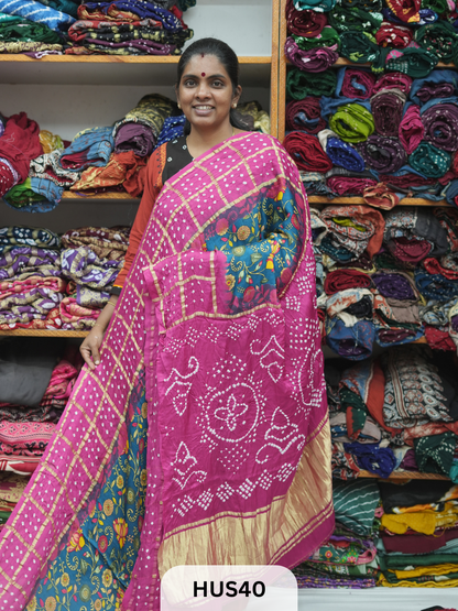 PURE MODAL WITH GHARCHOLA BORDER  - KALAMKARI DIGITAL PRINT