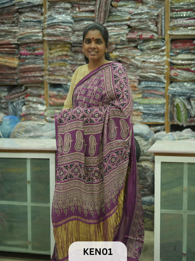 PURE MODAL AJRAKH PIGMENTED SCREENPRINT SAREE