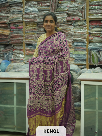 PURE MODAL AJRAKH PIGMENTED SCREENPRINT SAREE