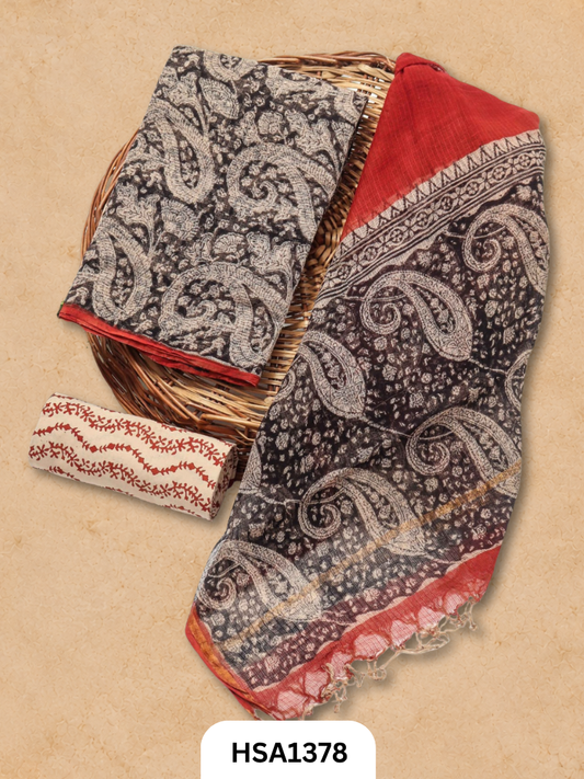 Hand block printed kota doriya suit top &duppta 2.5 meter