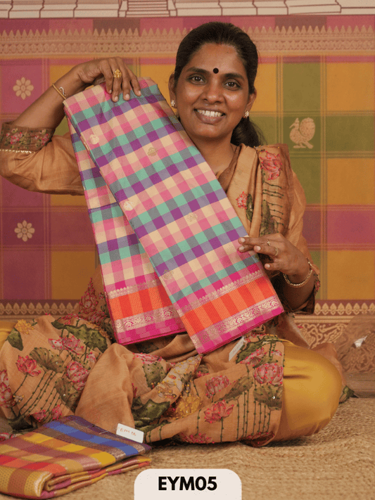 VINTAGE CHECKS SEMI SOFT SILK SAREE