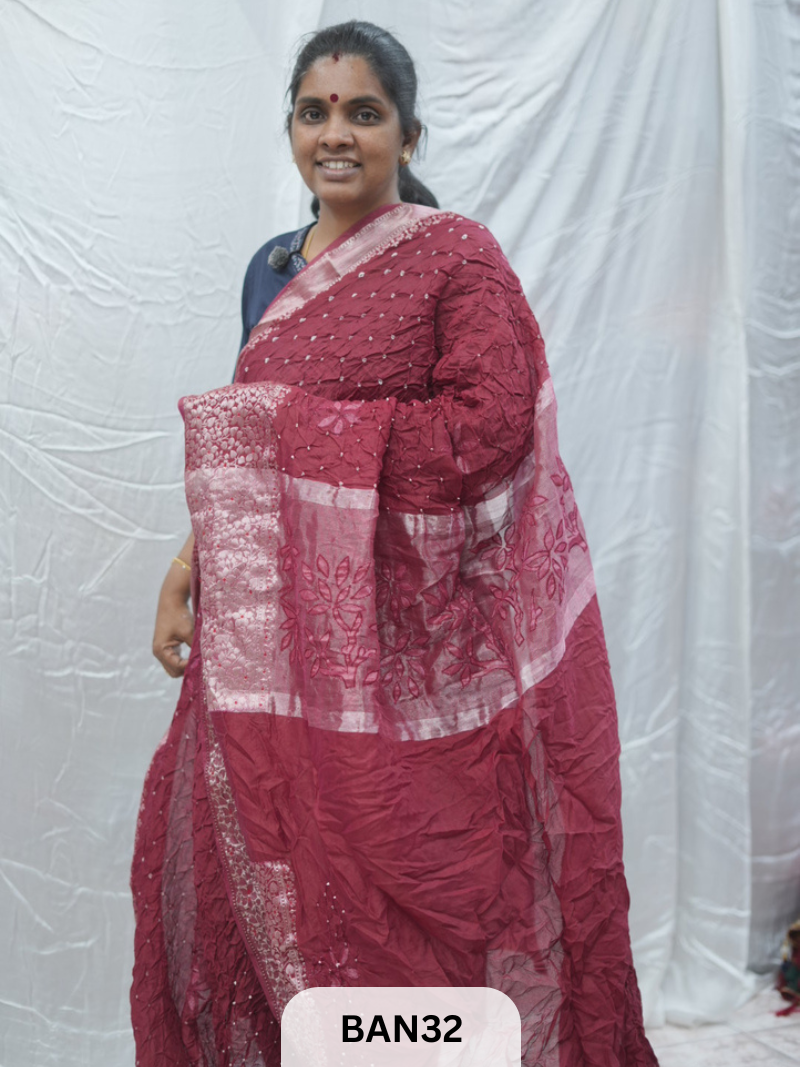 PURE RAW SILK WITH MEENAKARI BUTTA BANDHINI SAREE