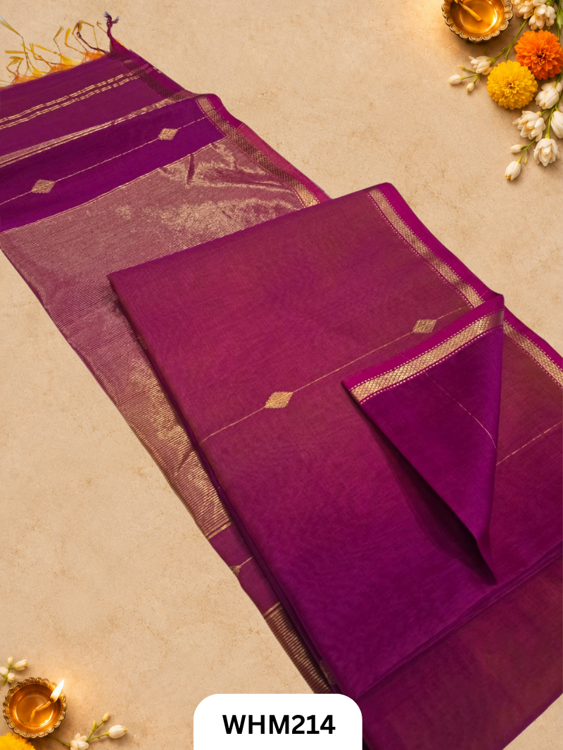 Pure Maheshwari Handloom Dual Tone Diamand Butti Line Saree