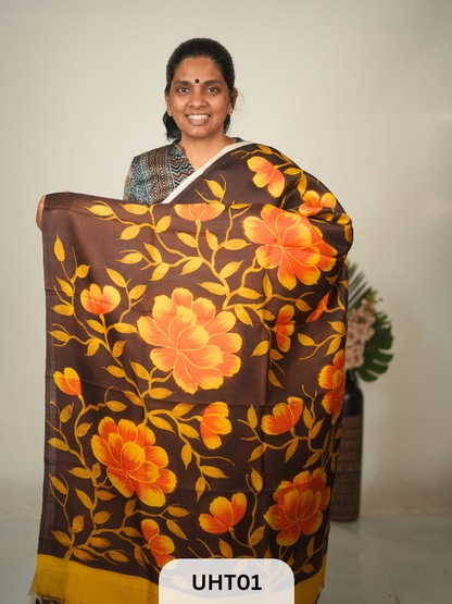 PURE MURSHIDABAD HANDPAINTED SAREE - PARTLY PALLU