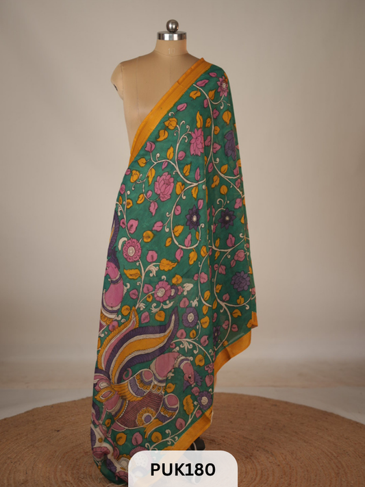 PURE PENKALAMKARI DUPPATTA - CHENNURI SILK