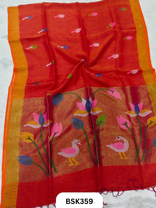 Handloom Pure Jayashree Linen With Paithani Saree