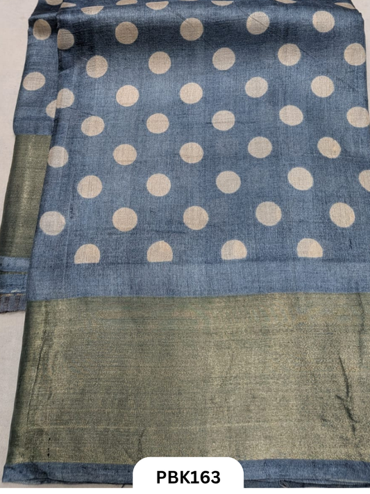 Premium Pure Tussar Silk Handblock Print Saree – Kolkata Special