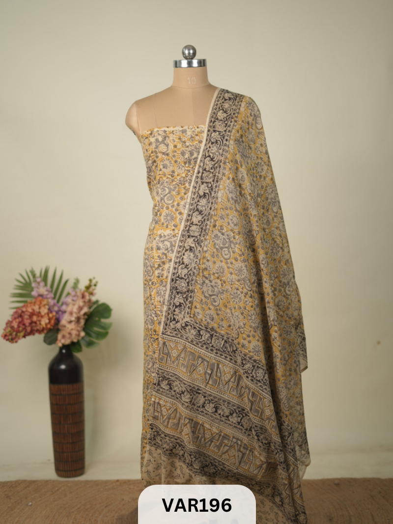 PURE HANDBLOCK KALAMKARI COTTON-2 PCS-TOP & DUPPATA