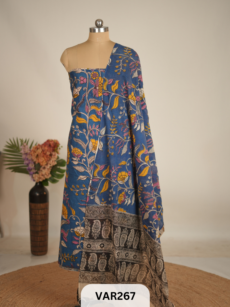 PURE HANDBLOCK KALAMKARI COTTON-2 PCS-TOP & DUPPATA