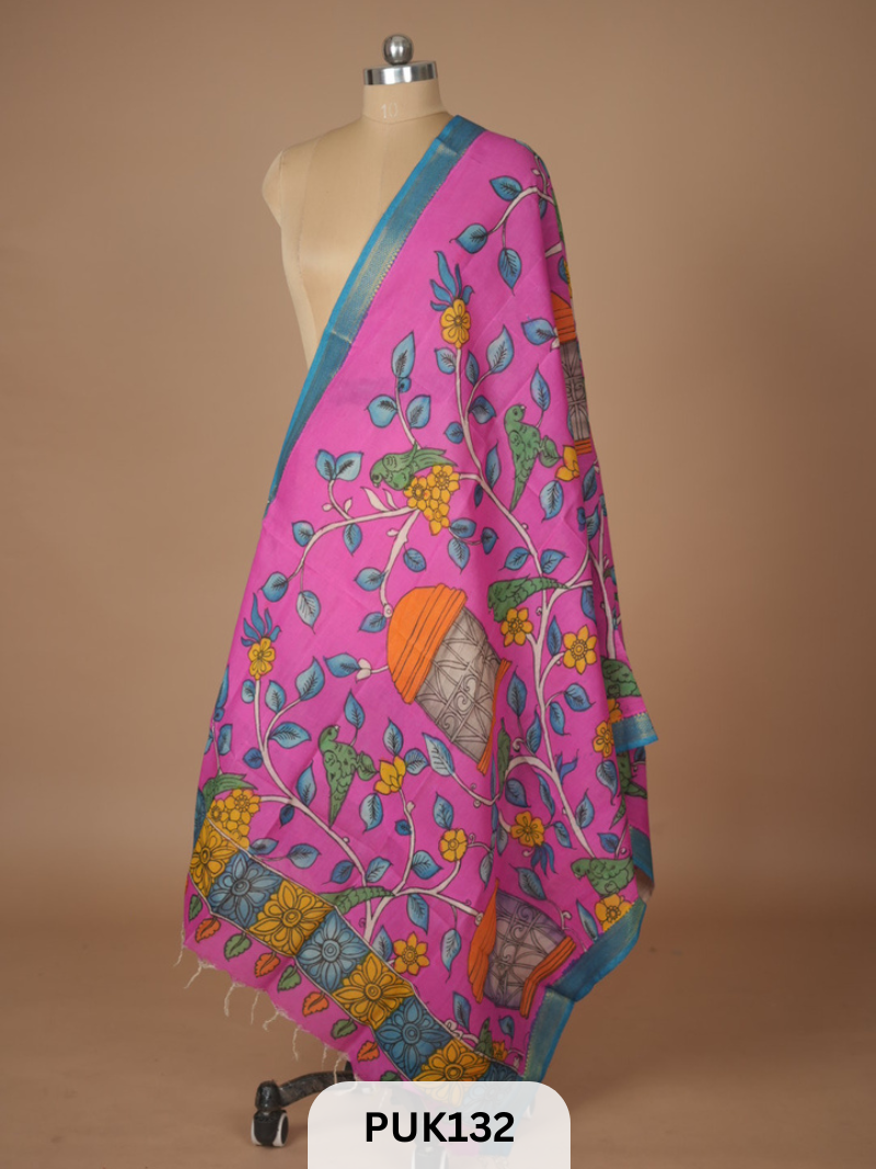 PURE PENKALAMKARI DUPPATTA - CHENNURI SILK