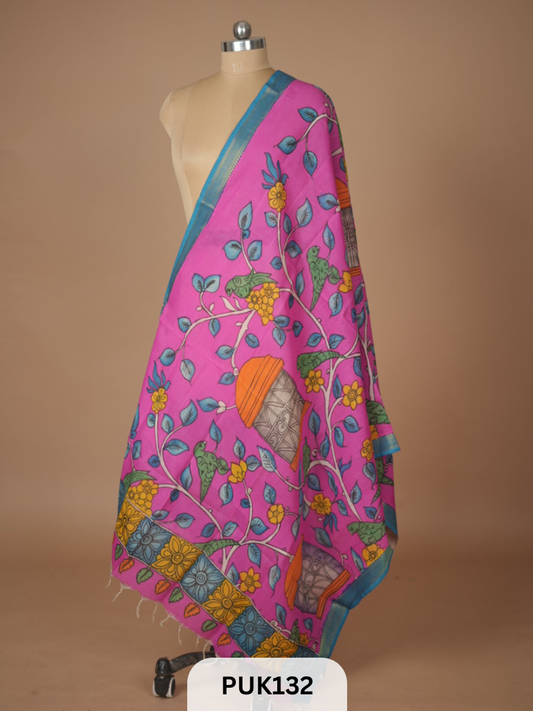 PURE PENKALAMKARI DUPPATTA - CHENNURI SILK
