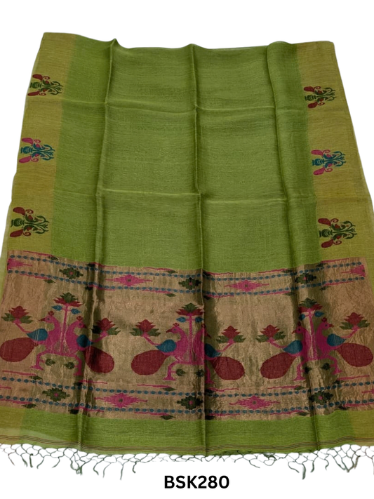 Handloom Pure Linen Silk Jamdhani Weave Saree