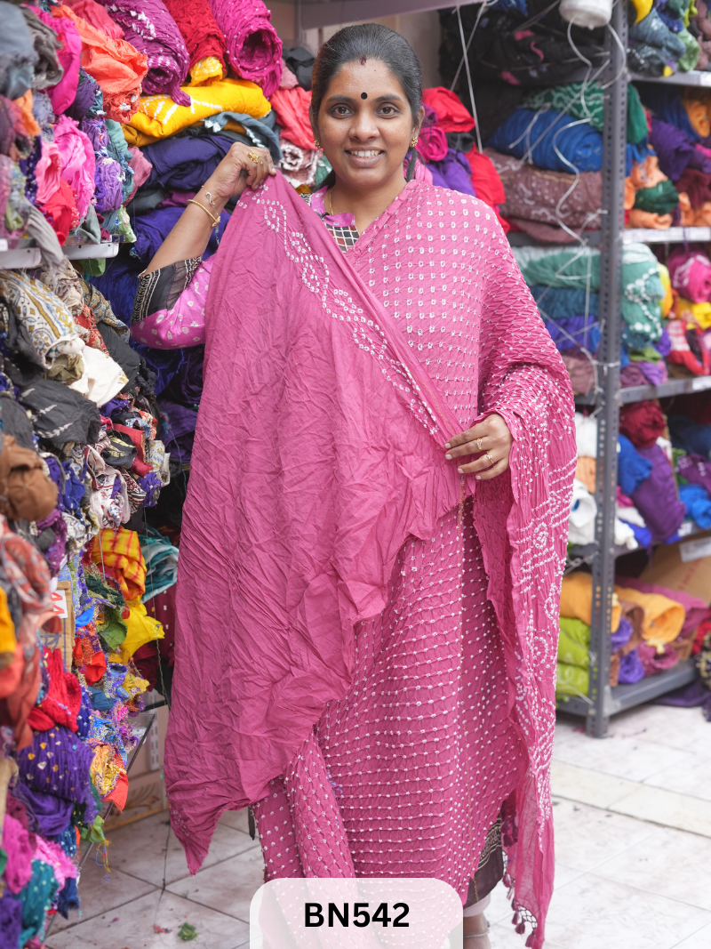 MUL COTTON HEAVY BANDHEJ SAREE WITH JARI TUSSLES
