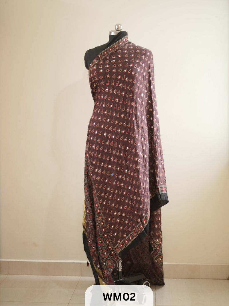 MODAL SILK WITH GLUED MIRROR LAGDI PATTA DUPPATTA