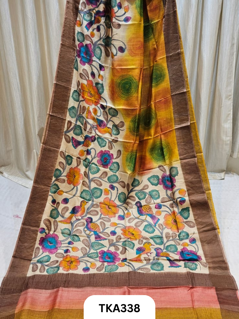Zari Border Tussar Hand Painted Saree