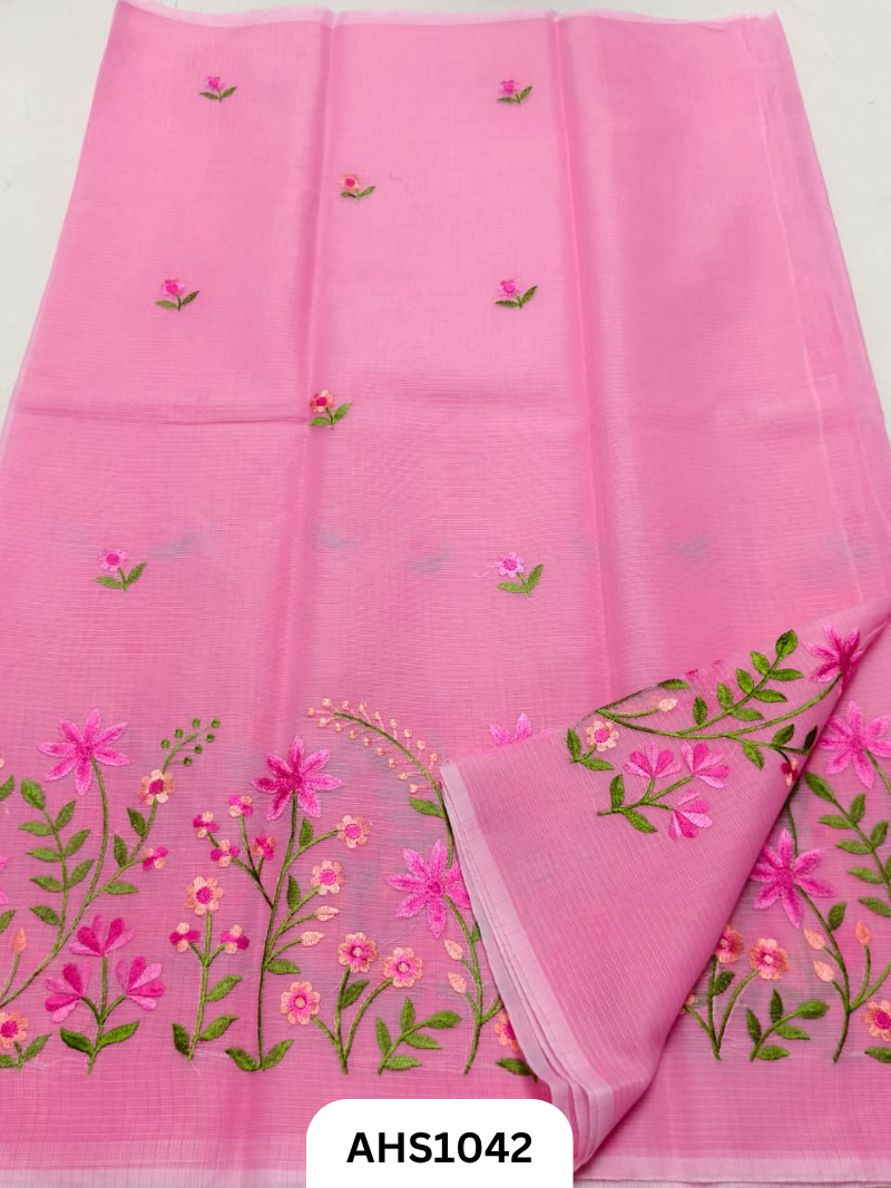 Kota Cotton Embroidery  Work Saree with Blouse