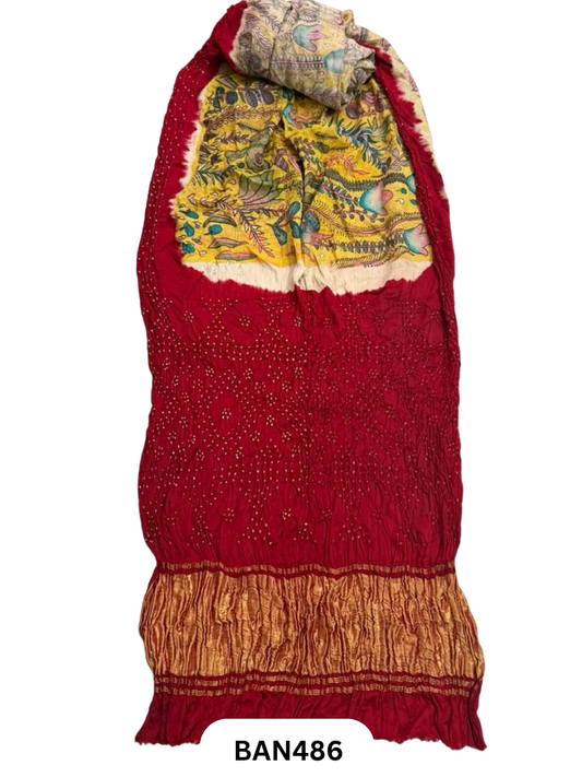 Pure Modal Bandhini X Penkalamkari Fusion Borderless Saree