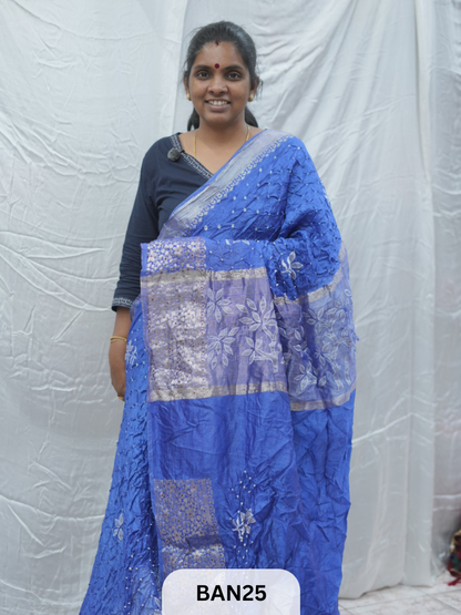 PURE RAW SILK WITH MEENAKARI BUTTA BANDHINI SAREE