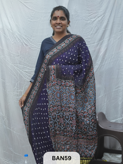 BANDHANI WITH AJRAKH SEMI GAJI SAREE