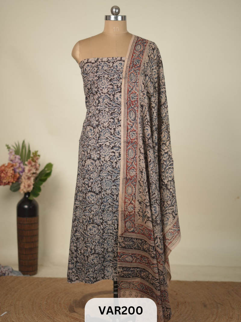 PURE HANDBLOCK KALAMKARI COTTON-2 PCS-TOP & DUPPATA