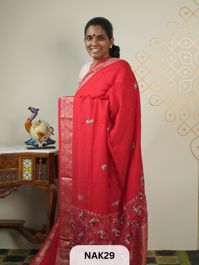 VISCOSE HAND EMBROIDERED SAREE