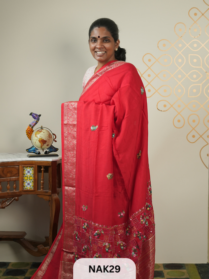 VISCOSE HAND EMBROIDERED SAREE