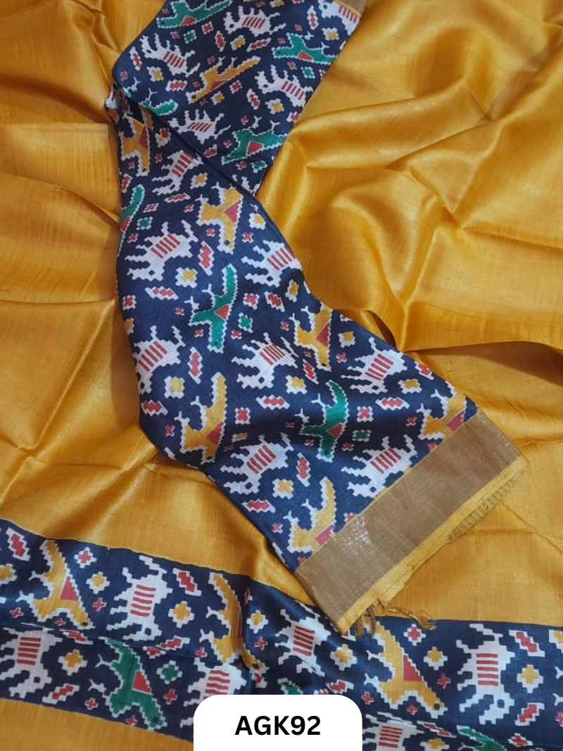 Silk Mark Certified Tussar Salwar Set with Hand Block Print