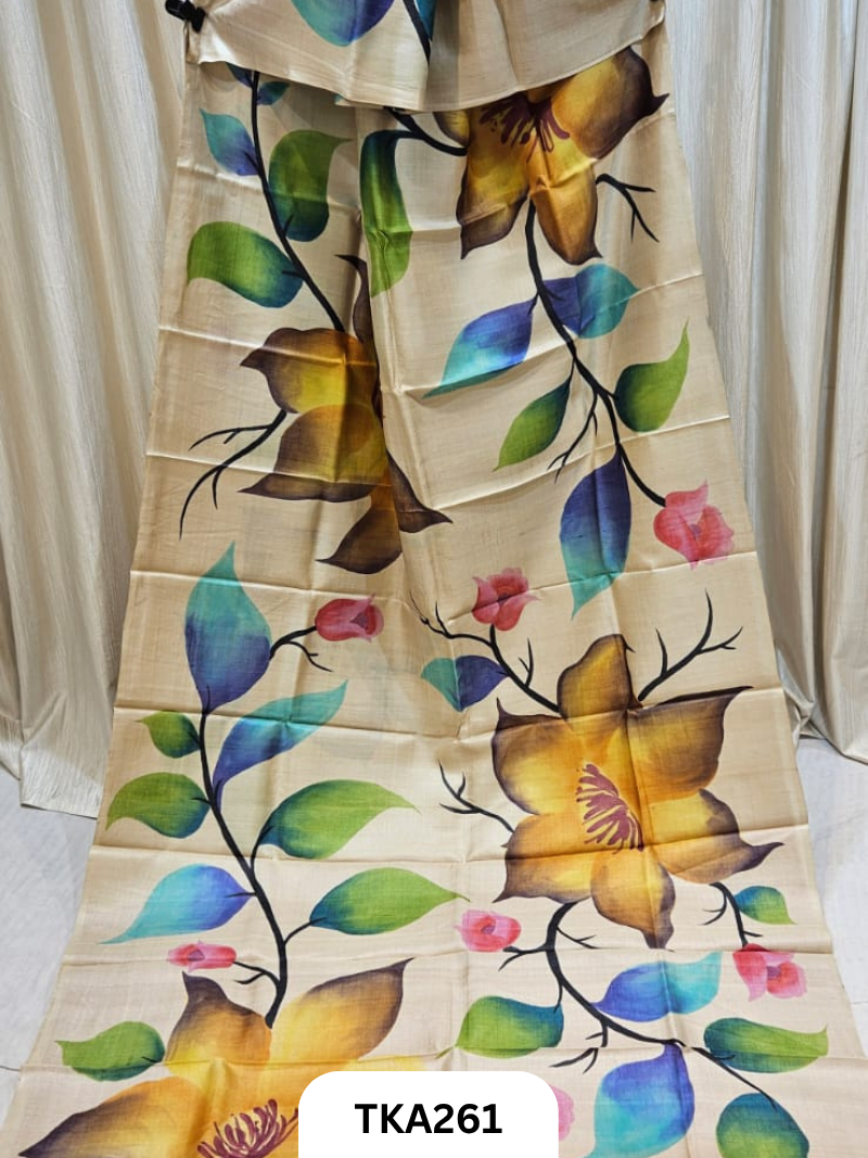 PURE HANDOWEN TUSSAR HAND PAINTED SAREE
