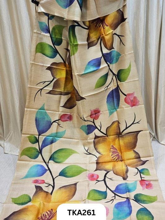 PURE HANDOWEN TUSSAR HAND PAINTED SAREE
