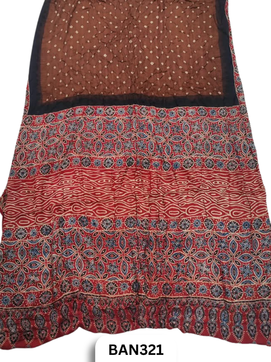 Modal Ajrakh With Bandhini Saree