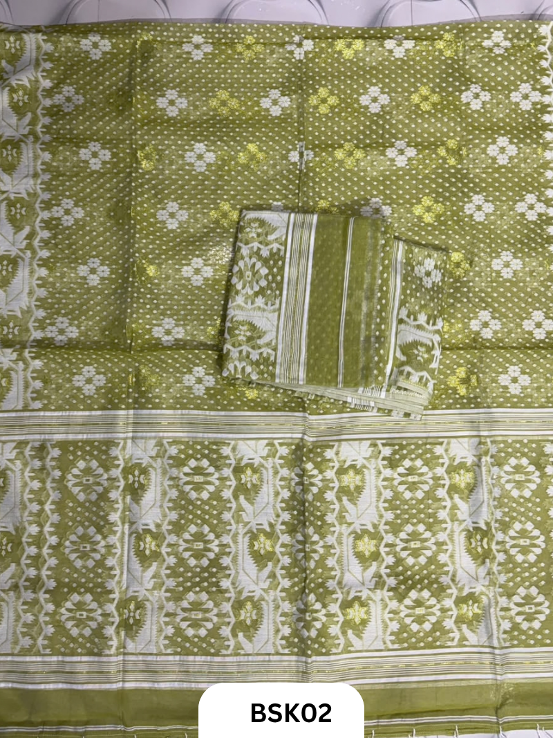 Cotton Jamdani Zari Weave  Top Material - 2.5  Duppata - 2.5  Machine Weave Hand Cutting